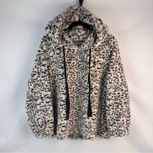 POL Gray and White Leopard Print Hoodie small